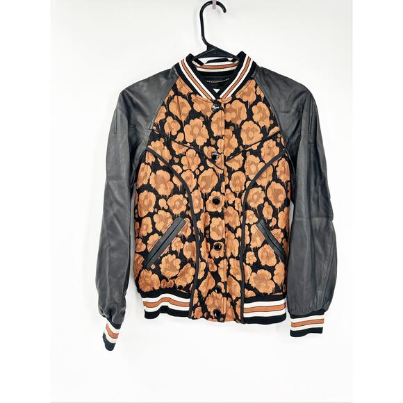 Coach 1941 Shrunken Wild Beast Satin Jacquard Floral Leather Bomber Jacket 00 - Picture 2 of 6
